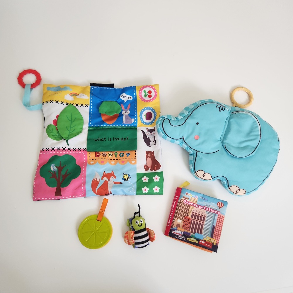 Baby Sensory Toy Crinkle Cloth Book Elephant Teether Bundle Lot